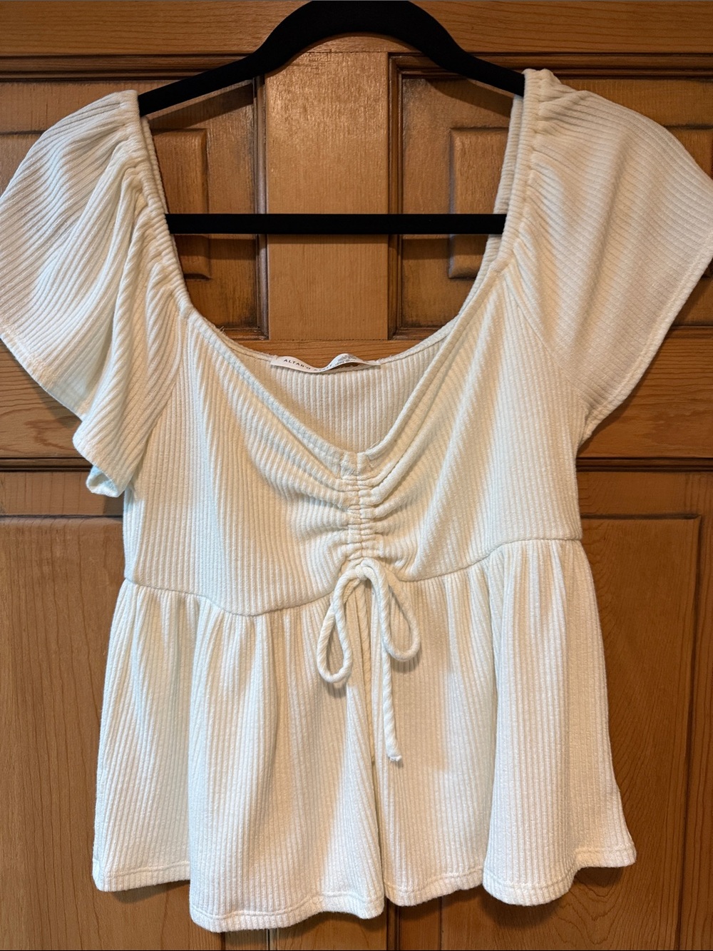 Altar'd State Cream Ruched Tie-Front Peplum Blouse